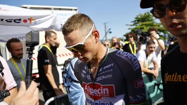 Mathieu van der Poel with his head down after stage six of the 2025 Tour de France