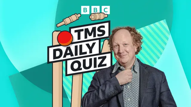 Andy Zaltzman in front of a graphic saying TMS Daily Quiz