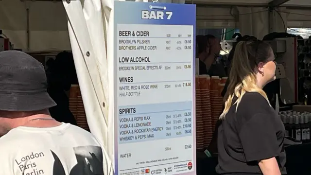 A close-up of the drinks menu.