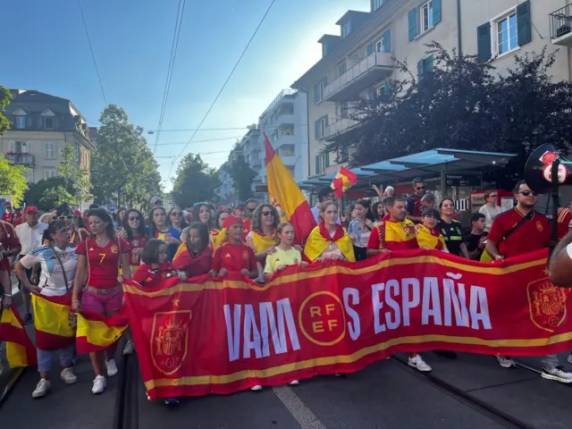 Spain fans on the fan march in Bern