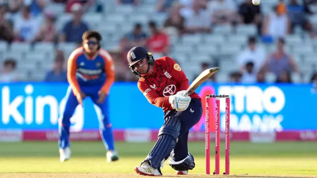 England's Danni Wyatt-Hodge strikes the ball for four runs