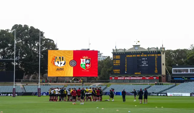 Adelaide Oval with the Lions squad in a huddle