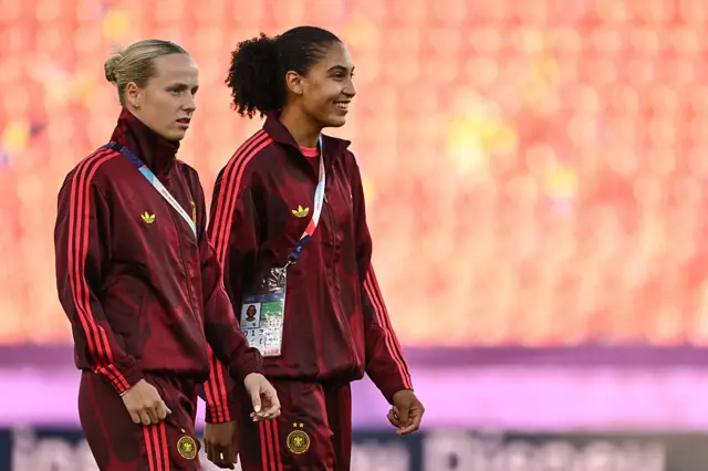 Germany players wearing their pre-match tracksuit