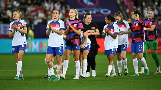England players acknowledge the fans following their 6-1 win against Wales