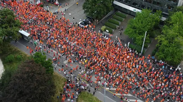 A general view as fans gather in the local area