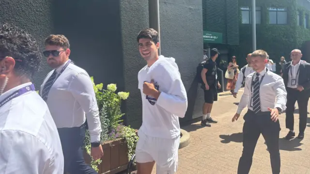 Carlos Alcaraz arriving for practice session at Wimbledon