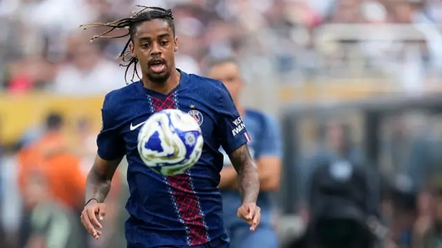 Bradley Barcola in action for PSG