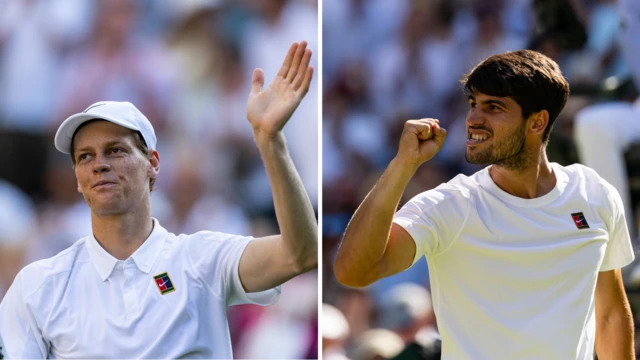 Jannik SInner and Carlos Alcaraz split pic at Wimbledon