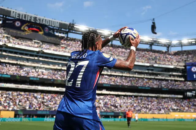Malo Gusto takes a throw-in for Chelsea