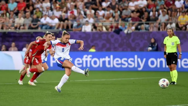 Georgia Stanway of England scores her team's first goal