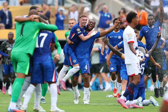 Cole Palmer and the Chelsea players celebrate after Club World Cup final win