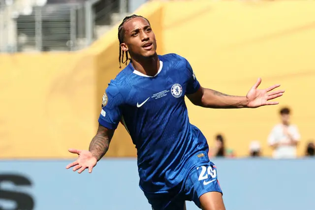 Joao Pedro celebrates after scoring for Chelsea