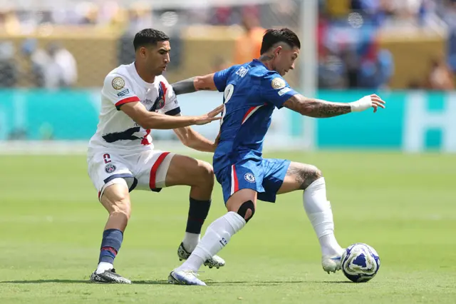 Enzo Fernandez in action against Achraf Hakimi