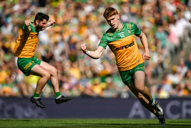 Ciaran Moore of Donegal celebrates after scoring his side's second goal