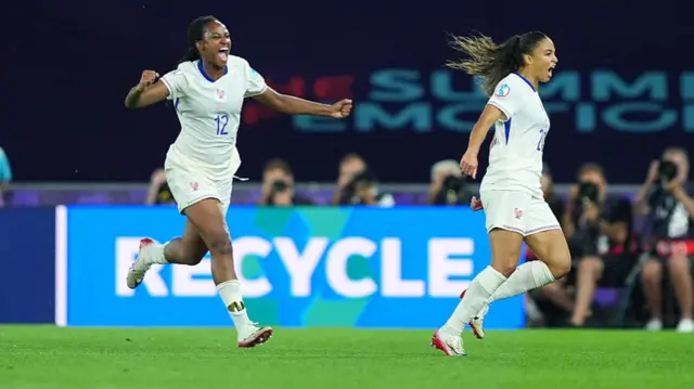 Delphine Cascarino of France celebrates scoring her team's third goal