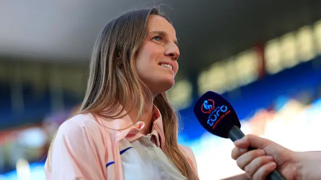 Sandie Toletti of France speaks to the media