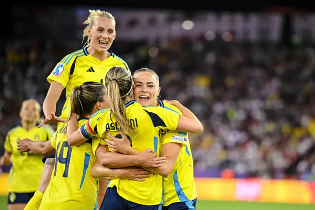 Fridolina Rolfoe of Sweden celebrates