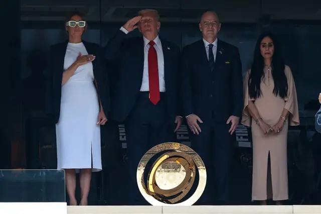 Donald Trump during the national anthem