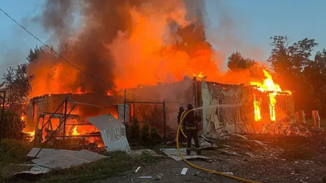 A burning building in Sumy