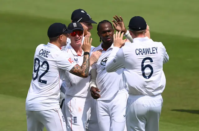 England bowler Jofra Archer celebrates with team mates