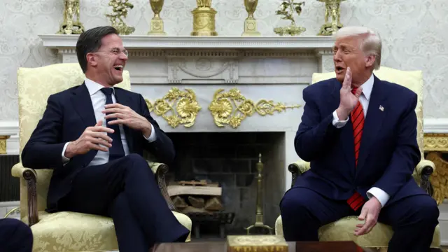 U.S. President Donald Trump meets NATO Secretary General Mark Rutte, in the Oval Office at the White House in Washington, D.C., U.S., March 13, 2025