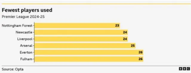 Newcastle chart for players used during 2024-25 season