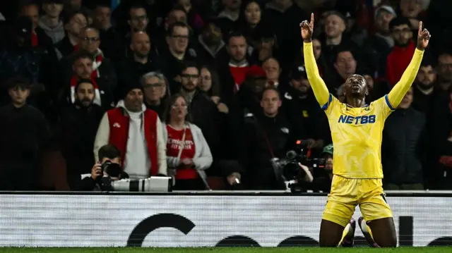 Eberechi Eze celebrates scoring against Arsenal