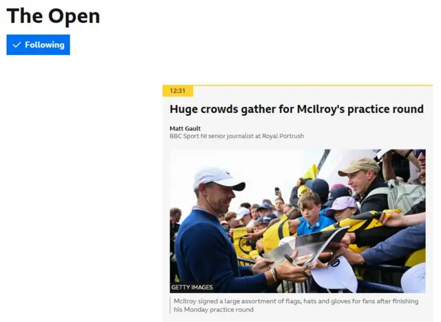 BBC Sport's Open page