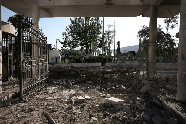 A view of the aftermath of strikes on Syrian defence ministry