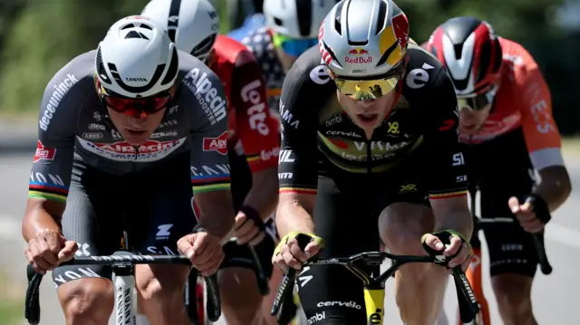 Mathieu van der Poel and Wout van Aert during stage 11 of the 2025 Tour de France
