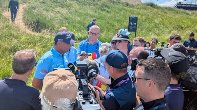 Padraig Harrington speaks to reporters
