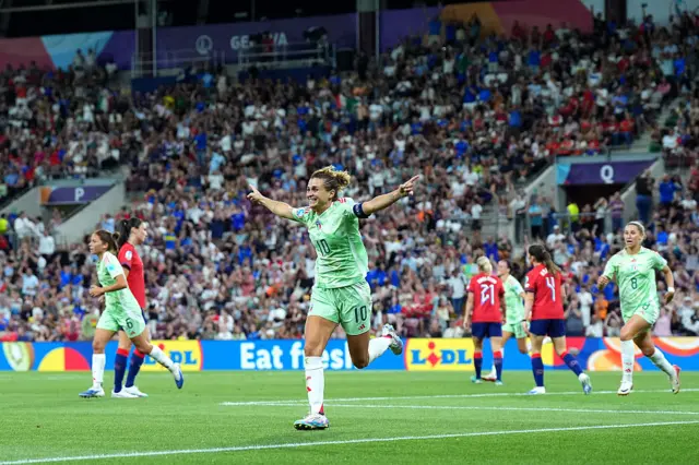 Italy's Cristiana Girelli celebrates scoring their first goal
