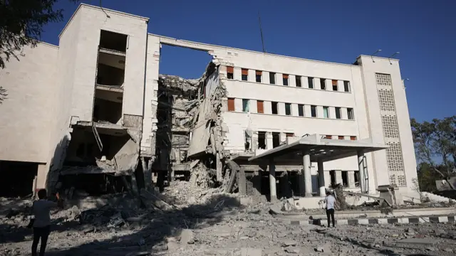 Destroyed ministry of defence building in Damascus