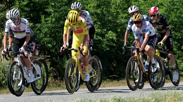 Tadej Pogacar and Ben Healy during stage 11 of the 2025 Tour de France