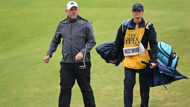 Lee Westwood and his caddy at The Open Championship at Royal Portrush