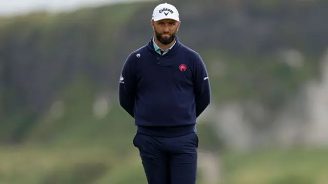 Jon Rahm looks on at Royal Portrush at the 153rd Open