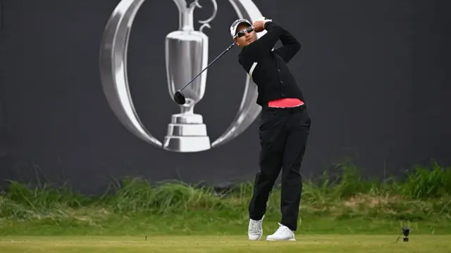Sadom Kaewkanjana drives during the 153rd Open Championship at Royal Portrush