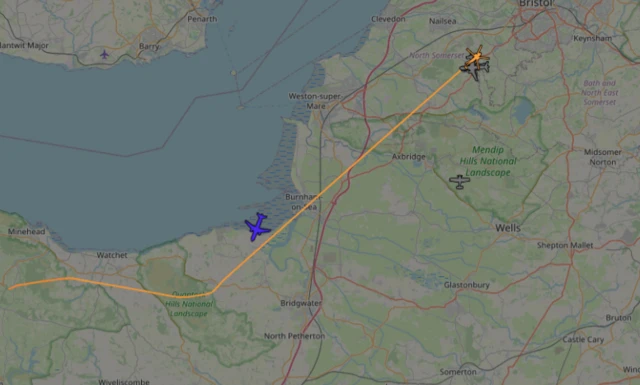 Map showing flight path of air ambulance