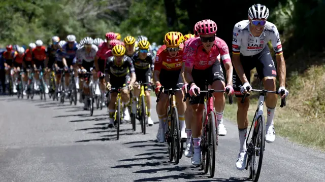 Nils Politt leads the peloton during stage 12 of the 2025 Tour de France