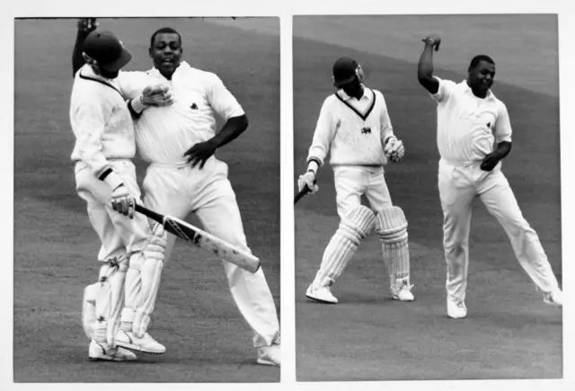 England batsman David Lawrence collides with Sri lankan's Ranjith Madurusinghe in 1988.