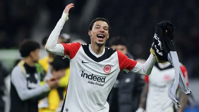 Hugo Ekitike celebrates after scoring