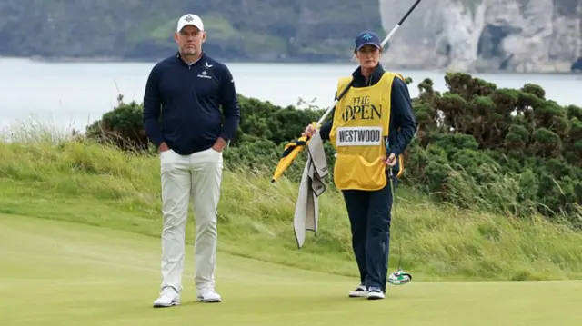 Lee Westwood and his caddy during The Open Championship at Royal Portrush