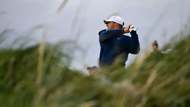 Chris Gotterup takes a shot at the 153rd Open Championship at Royal Portrush