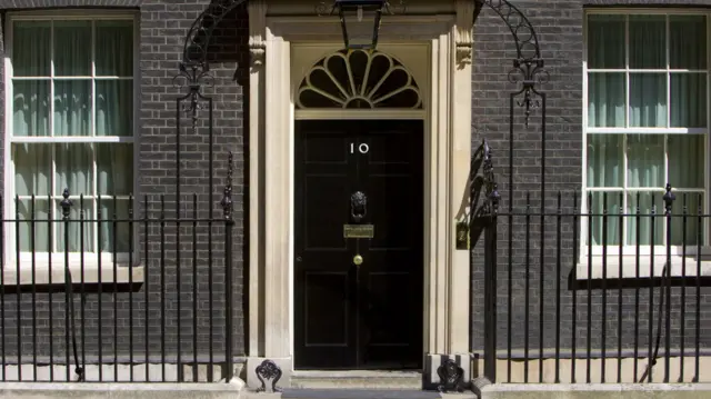 The black front door of No 10 Downing Street.