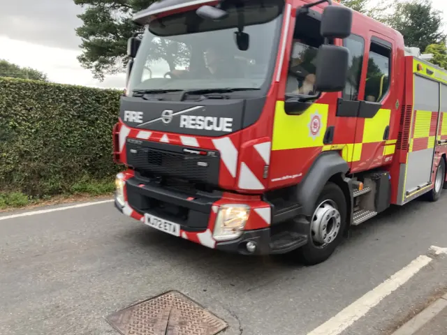 Fire engine travelling along route near Minehead