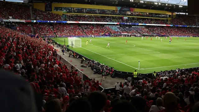General view of play from a stand inside the stadium