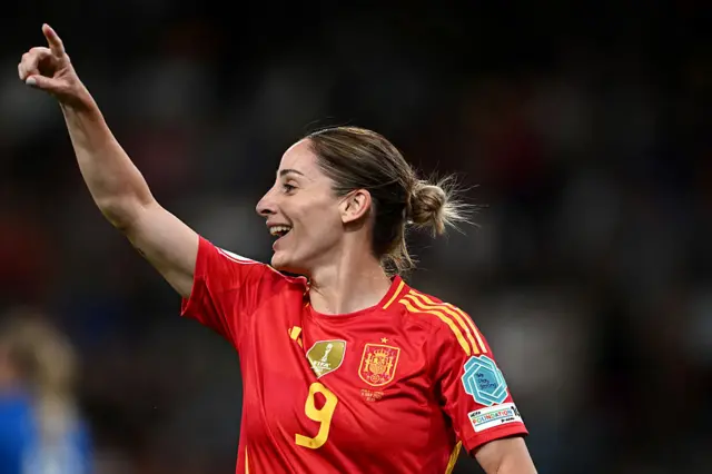 Esther Gonzalez celebrates scoring goal for Spain at Euro 2025