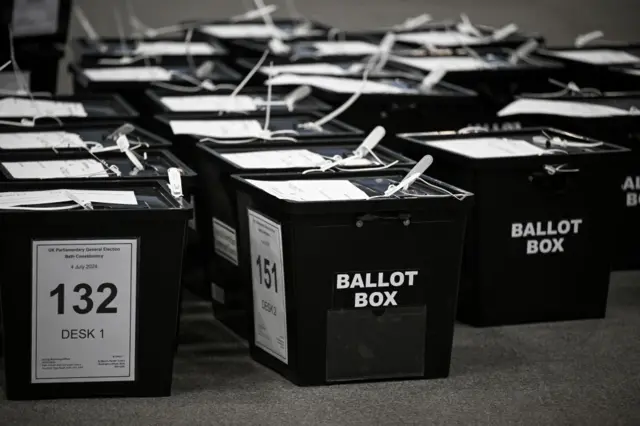 An image showing ballot boxes during the 2024 UK general election.