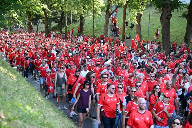 Switzerland fans walking to stadium