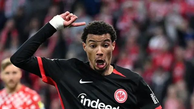 Hugo Ekitike celebrates for Eintracht Frankfurt